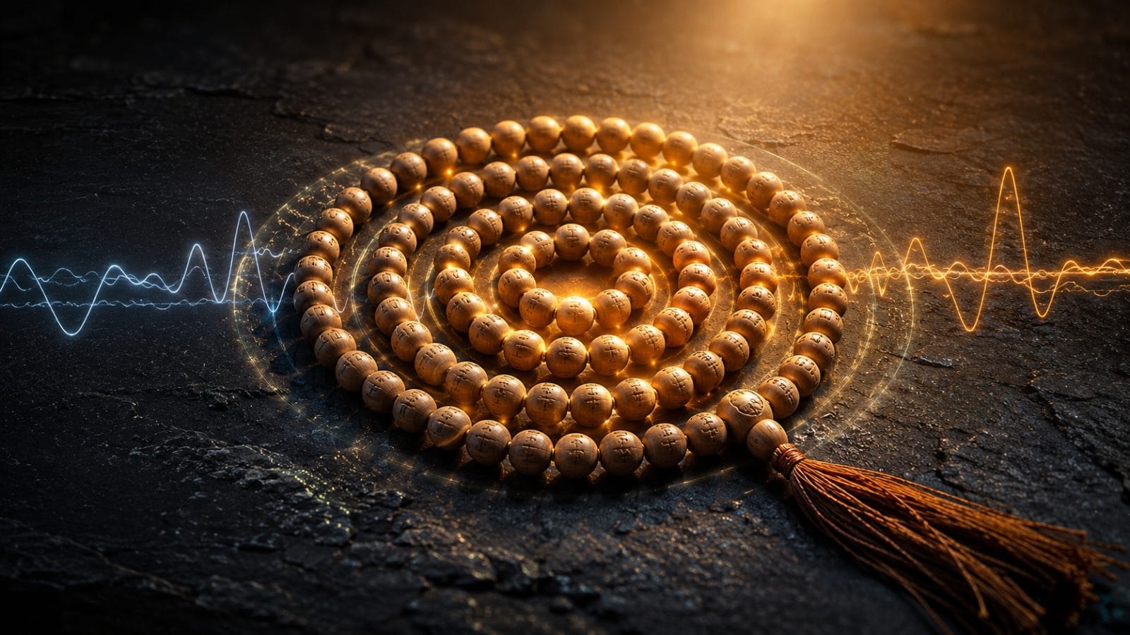 A devotee chanting a mantra on a 108-bead mala