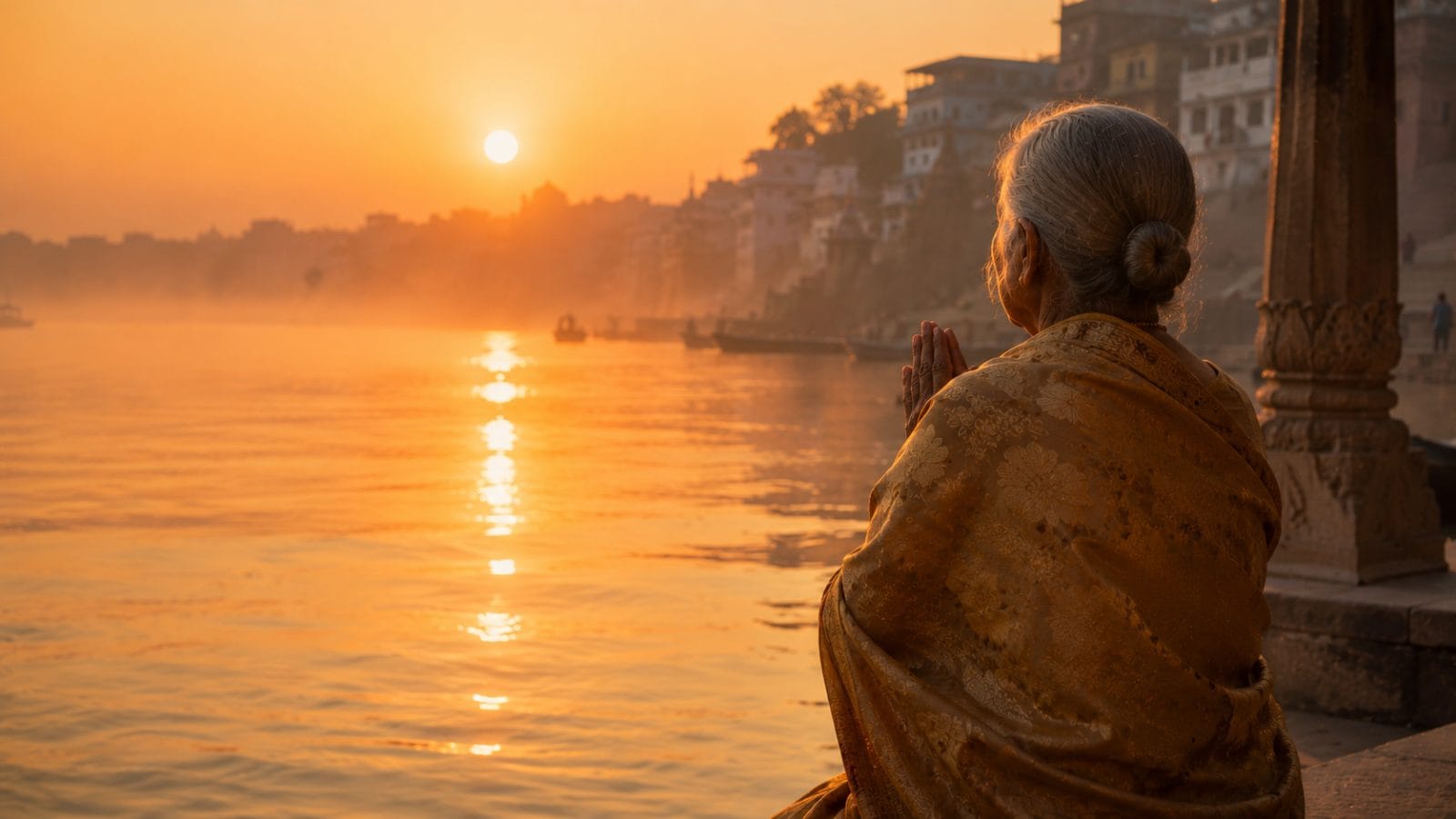 गायत्री मंत्र का जप करती महिला