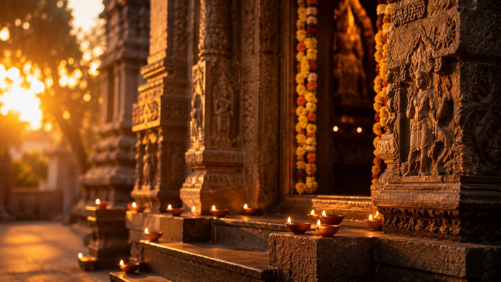 मंदिर के द्वार के बाहर दीप की रोशनी - मासिक धर्म में मंदिर जाने के सवाल का प्रतीक